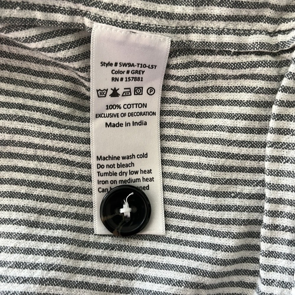 Steven Alan V Neck & Back Gray White Stripe Cotton Split Neck Oversized Top - Picture 8 of 8